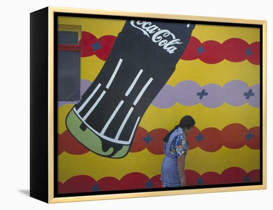 Local Woman Walks Past an Advertisement, Oaxaca, Mexico-Judith Haden-Framed Premier Image Canvas