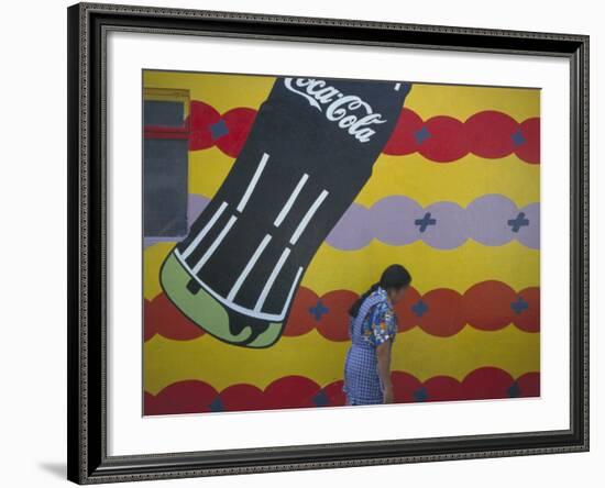 Local Woman Walks Past an Advertisement, Oaxaca, Mexico-Judith Haden-Framed Photographic Print