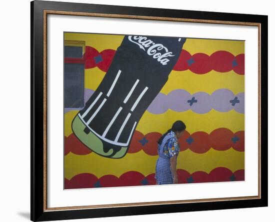 Local Woman Walks Past an Advertisement, Oaxaca, Mexico-Judith Haden-Framed Photographic Print