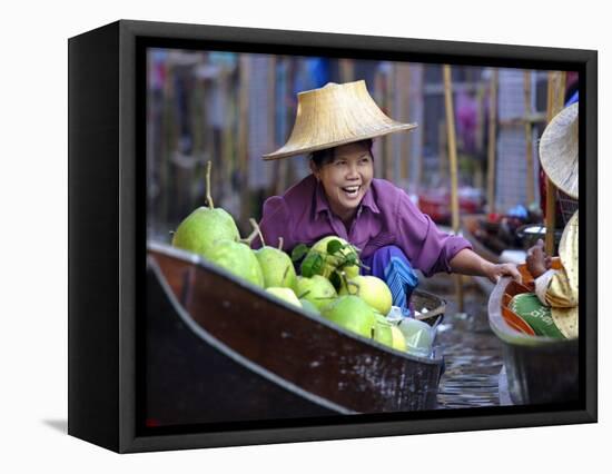 Local Women Share a Joke at Damnoen Saduak Floating Market, Thailand, Southeast Asia-Andrew Mcconnell-Framed Premier Image Canvas