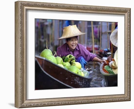 Local Women Share a Joke at Damnoen Saduak Floating Market, Thailand, Southeast Asia-Andrew Mcconnell-Framed Photographic Print