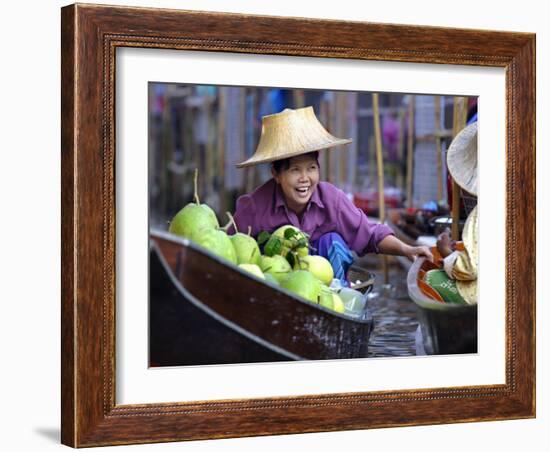 Local Women Share a Joke at Damnoen Saduak Floating Market, Thailand, Southeast Asia-Andrew Mcconnell-Framed Photographic Print