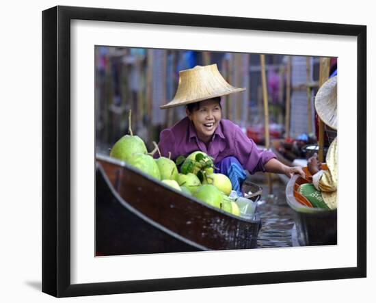 Local Women Share a Joke at Damnoen Saduak Floating Market, Thailand, Southeast Asia-Andrew Mcconnell-Framed Photographic Print