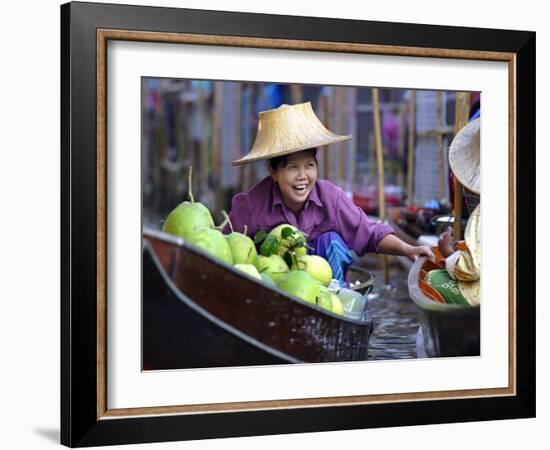 Local Women Share a Joke at Damnoen Saduak Floating Market, Thailand, Southeast Asia-Andrew Mcconnell-Framed Photographic Print