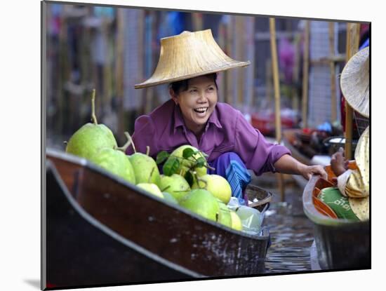 Local Women Share a Joke at Damnoen Saduak Floating Market, Thailand, Southeast Asia-Andrew Mcconnell-Mounted Photographic Print