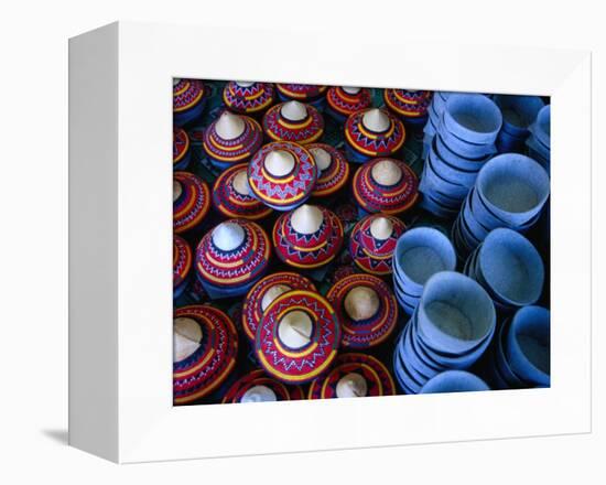 Locally Made Baskets and Ceramic Bowls for Sale in Najran Basket Souq, Najran, Asir, Saudi Arabia-Tony Wheeler-Framed Premier Image Canvas