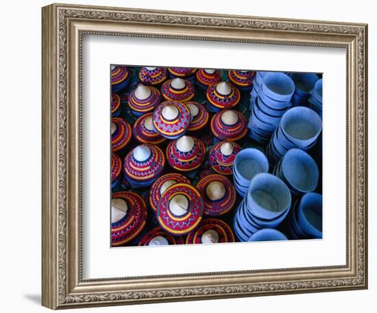 Locally Made Baskets and Ceramic Bowls for Sale in Najran Basket Souq, Najran, Asir, Saudi Arabia-Tony Wheeler-Framed Photographic Print