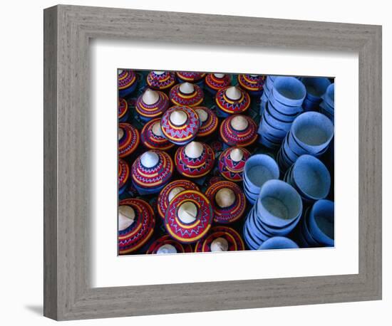 Locally Made Baskets and Ceramic Bowls for Sale in Najran Basket Souq, Najran, Asir, Saudi Arabia-Tony Wheeler-Framed Photographic Print