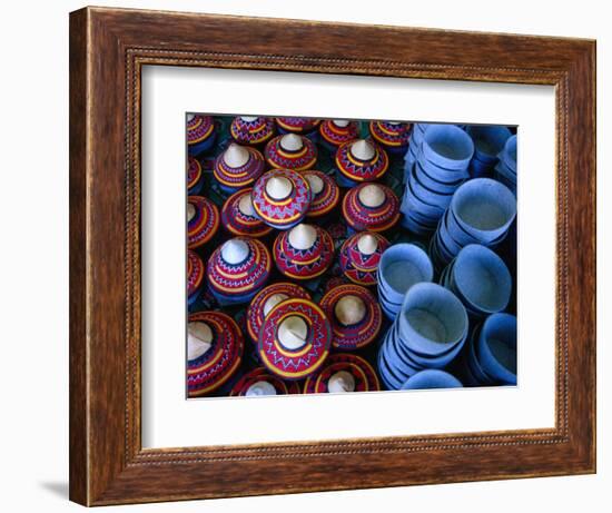 Locally Made Baskets and Ceramic Bowls for Sale in Najran Basket Souq, Najran, Asir, Saudi Arabia-Tony Wheeler-Framed Photographic Print