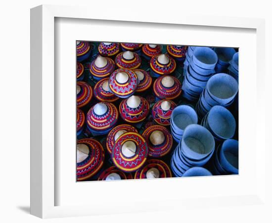 Locally Made Baskets and Ceramic Bowls for Sale in Najran Basket Souq, Najran, Asir, Saudi Arabia-Tony Wheeler-Framed Photographic Print