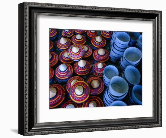 Locally Made Baskets and Ceramic Bowls for Sale in Najran Basket Souq, Najran, Asir, Saudi Arabia-Tony Wheeler-Framed Photographic Print