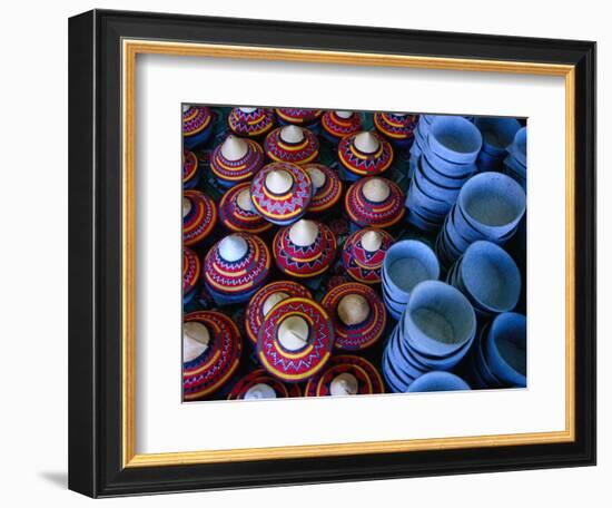 Locally Made Baskets and Ceramic Bowls for Sale in Najran Basket Souq, Najran, Asir, Saudi Arabia-Tony Wheeler-Framed Photographic Print