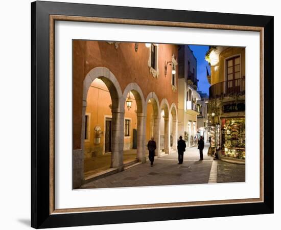 Locals in Street at Night, Taormina, Sicily, Italy, Europe-Martin Child-Framed Photographic Print