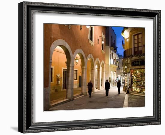 Locals in Street at Night, Taormina, Sicily, Italy, Europe-Martin Child-Framed Photographic Print