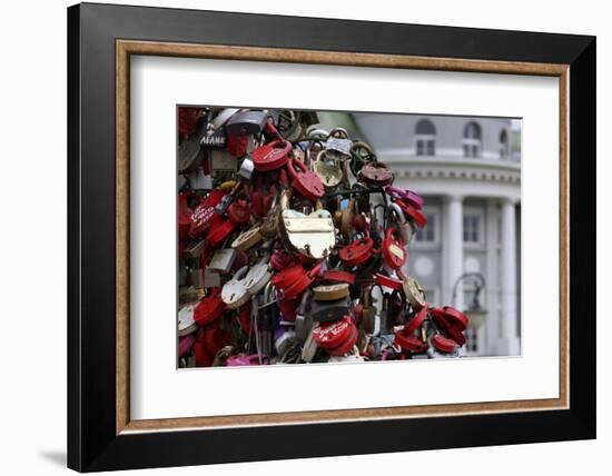 Locks Line the Bridge, Keys are Tossed in as a Symbol of Love, Moscow, Russia-Kymri Wilt-Framed Photographic Print