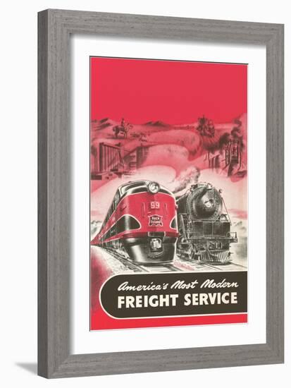 Locomotive and Streamlined Train-null-Framed Art Print