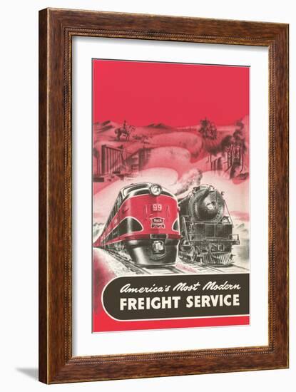 Locomotive and Streamlined Train-null-Framed Art Print