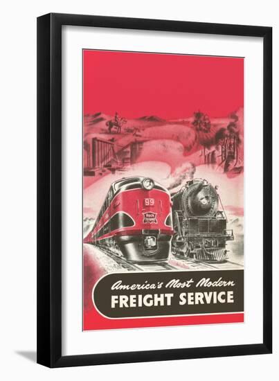 Locomotive and Streamlined Train-null-Framed Art Print