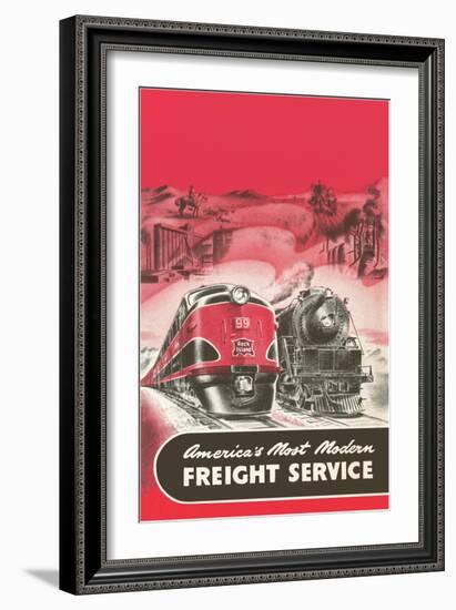 Locomotive and Streamlined Train-null-Framed Art Print