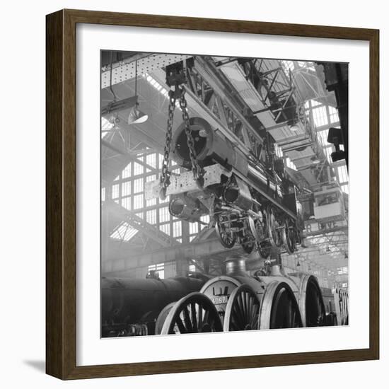 Locomotive Construction in a Large Railway Shed-Heinz Zinram-Framed Photographic Print