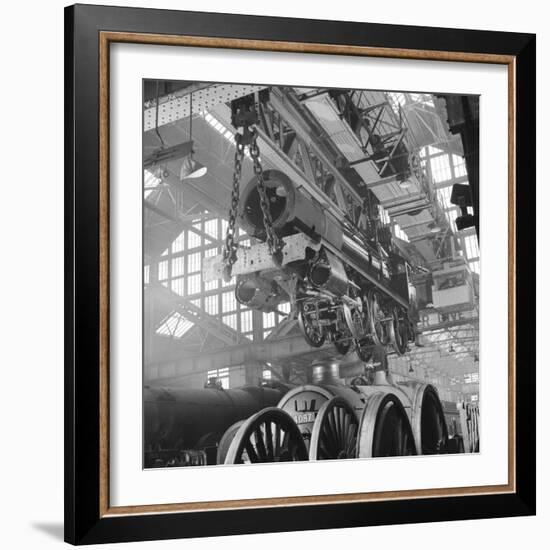 Locomotive Construction in a Large Railway Shed-Heinz Zinram-Framed Photographic Print