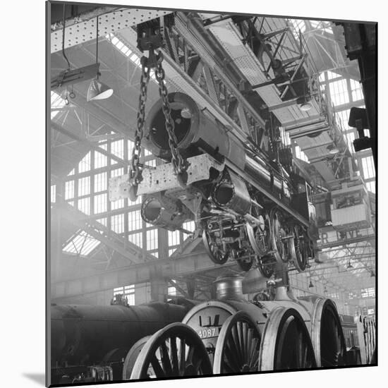 Locomotive Construction in a Large Railway Shed-Heinz Zinram-Mounted Photographic Print