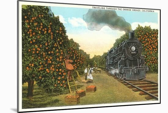 Locomotive Going through Orange Graves-null-Mounted Art Print
