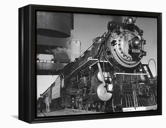 Locomotive of Train at Water Stop During President Franklin D. Roosevelt's Trip to Warm Springs-Margaret Bourke-White-Framed Premier Image Canvas