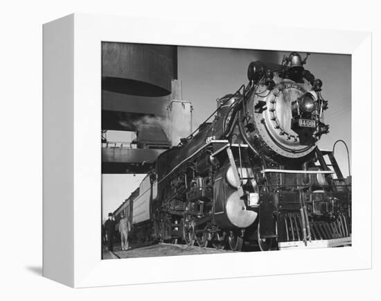 Locomotive of Train at Water Stop During President Franklin D. Roosevelt's Trip to Warm Springs-Margaret Bourke-White-Framed Premier Image Canvas