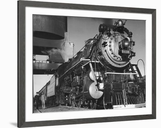 Locomotive of Train at Water Stop During President Franklin D. Roosevelt's Trip to Warm Springs-Margaret Bourke-White-Framed Premium Photographic Print