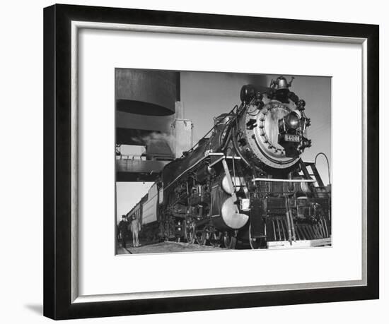 Locomotive of Train at Water Stop During President Franklin D. Roosevelt's Trip to Warm Springs-Margaret Bourke-White-Framed Photographic Print