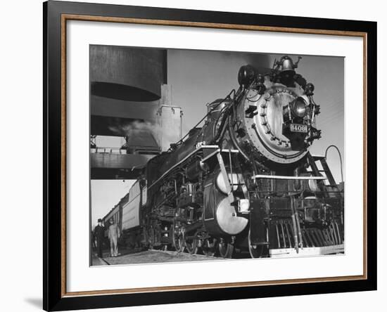 Locomotive of Train at Water Stop During President Franklin D. Roosevelt's Trip to Warm Springs-Margaret Bourke-White-Framed Photographic Print