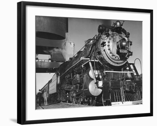 Locomotive of Train at Water Stop During President Franklin D. Roosevelt's Trip to Warm Springs-Margaret Bourke-White-Framed Photographic Print