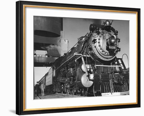 Locomotive of Train at Water Stop During President Franklin D. Roosevelt's Trip to Warm Springs-Margaret Bourke-White-Framed Photographic Print