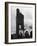 Locomotives Having Their Headlights Cleaned at Dusk-Peter Stackpole-Framed Photographic Print