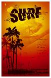 Grunge Surf Poster with Palms and Sunset-locote-Framed Art Print