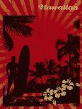 Surf Grunge Dirty Scene with Palms and Table-locote-Mounted Art Print