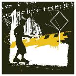 Skater with Grunge Urban Scene-locote-Art Print