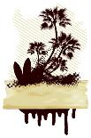 Surf Grunge Dirty Scene with Palms and Table-locote-Mounted Art Print