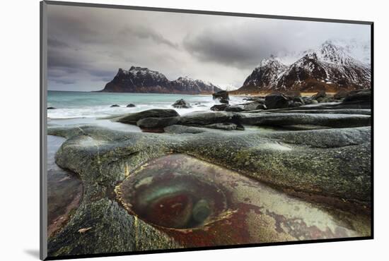 Lofoten, Norway. The famous eye of Utakleiv, one of the many features of the beach.-ClickAlps-Mounted Photographic Print