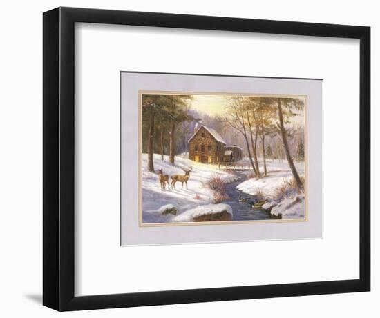 Log Cabin and Deer-unknown Caroselli-Framed Art Print