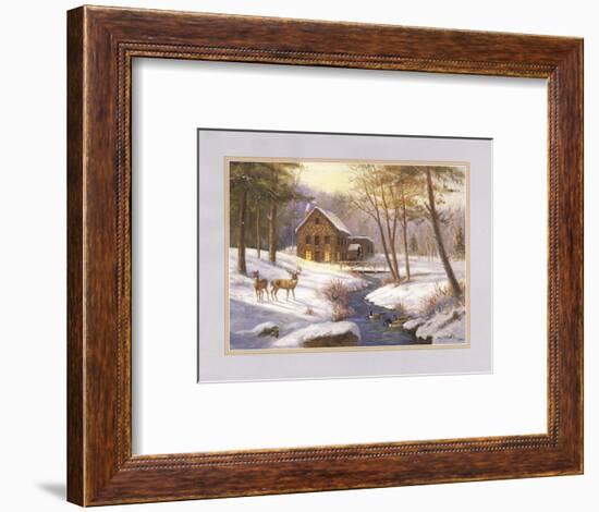 Log Cabin and Deer-unknown Caroselli-Framed Art Print