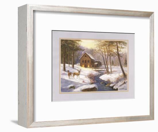 Log Cabin and Deer-unknown Caroselli-Framed Art Print