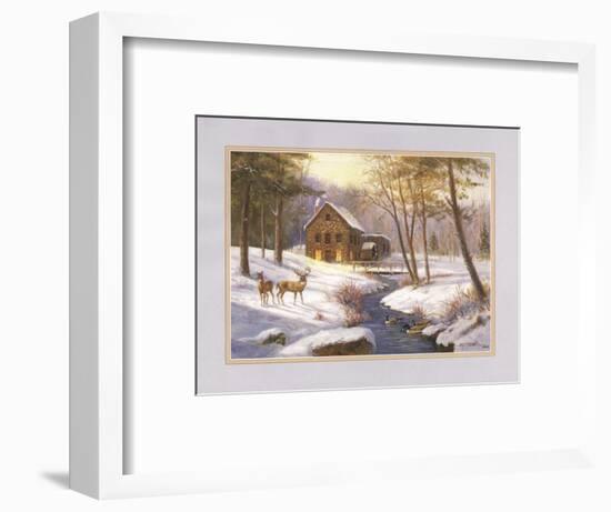 Log Cabin and Deer-unknown Caroselli-Framed Art Print
