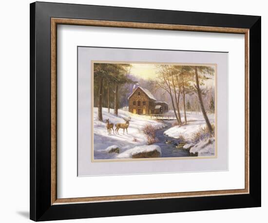 Log Cabin and Deer-unknown Caroselli-Framed Art Print