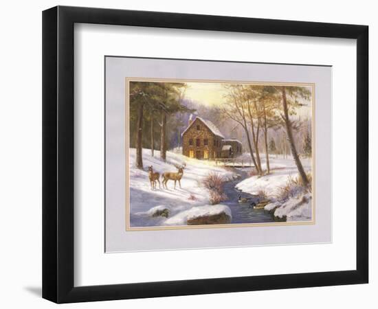 Log Cabin and Deer-unknown Caroselli-Framed Art Print