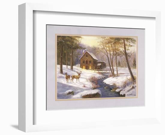 Log Cabin and Deer-unknown Caroselli-Framed Art Print