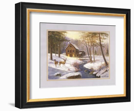 Log Cabin and Deer-unknown Caroselli-Framed Art Print