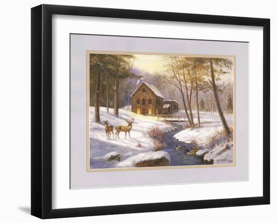 Log Cabin and Deer-unknown Caroselli-Framed Art Print