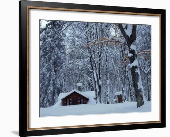 Log Cabin in Snowy Woods, Chippewa County, Michigan, USA-Claudia Adams-Framed Photographic Print